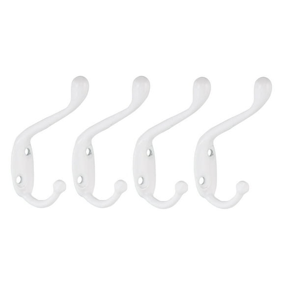 Dual Prong Coat Hooks Wall Mounted Retro Double Hooks Utility White Hook 80mm x 17mm x 55mm 4 Pack