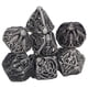 thumbnail image 2 of Juego de 7 Dados Poliédricos Yuxing con Patrón de Calavera Hueca Metal Plata Antigua, 2 of 5