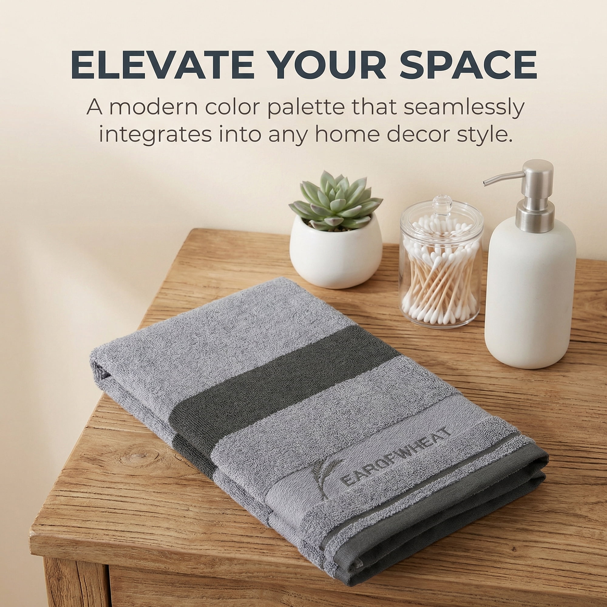 Unique Bargains Ear of Wheat Stripe Cotton Soft Absorbent Hand Towel Grey 4pcs 29" x 13"