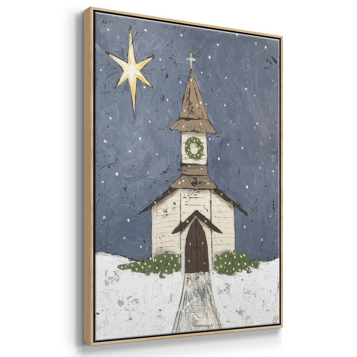 A Silent Night III - Framed Gallery Wrapped Holiday Canvas - 27 x 41 - Natural Wood Frame