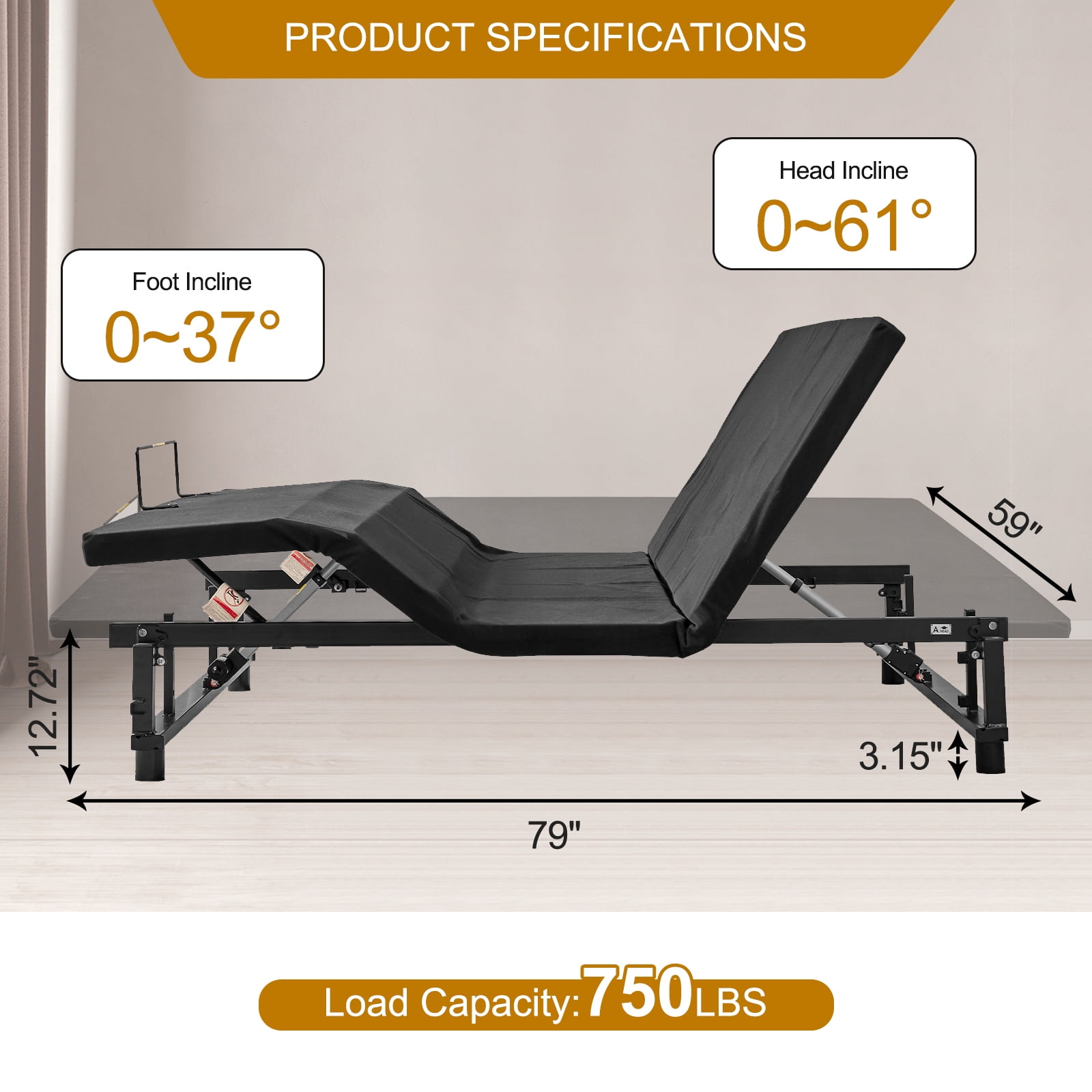 Alvantor Queen Size Electric Adjustable Bed Frame with Wireless Remote,Zero Gravity Base, USB Ports, LED Lights, Black