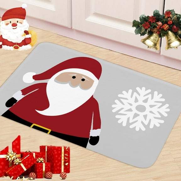 Christmas Bathroom Rugs Mat, Xmas Santa Claus Bath Mat with Non-Slip Backing, Winter New Year Holiday Floor Mat Decor for Indoor Outdoor Living Room Bathtub 17X29IN Light Gray