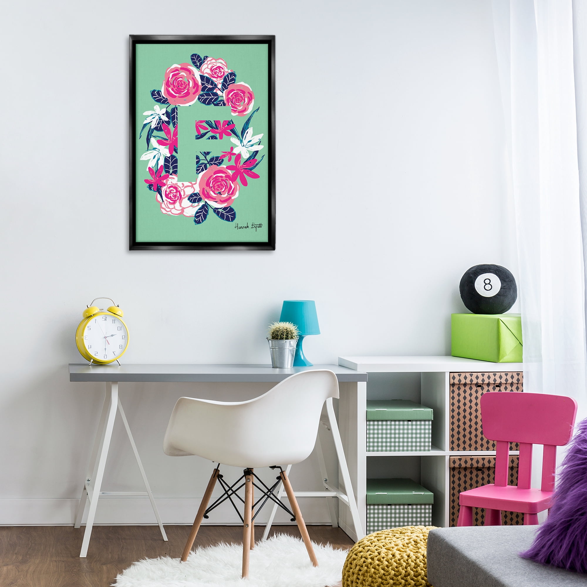 Stupell Industries Floral Bloom Letter F Botanical & Floral Painting Black Floater Framed Art Print Wall Art, 21 x 31
