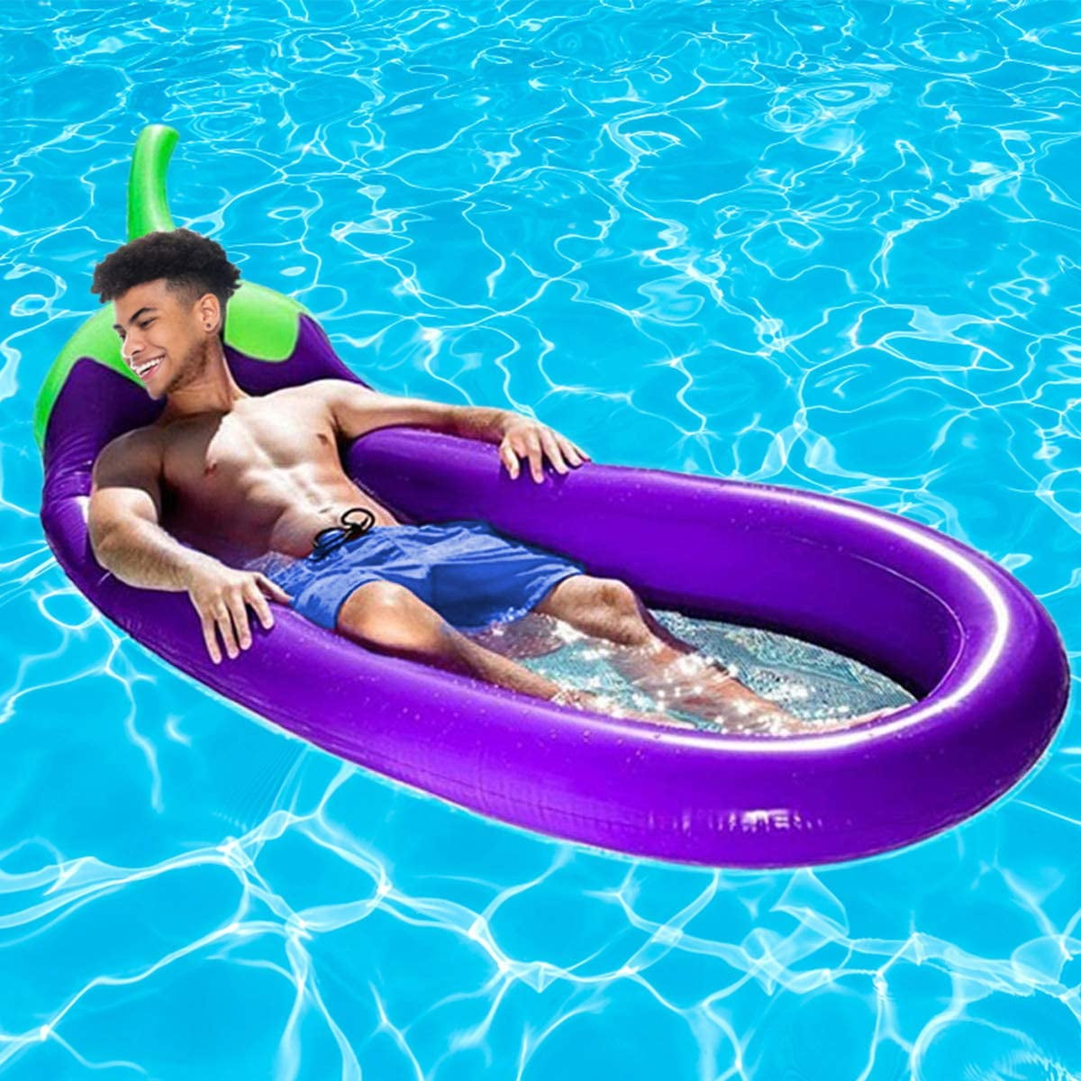 Eggplant Inflatable Pool Float, Inflatable Eggplant Shape Floats Raft Air Mattresses, Water