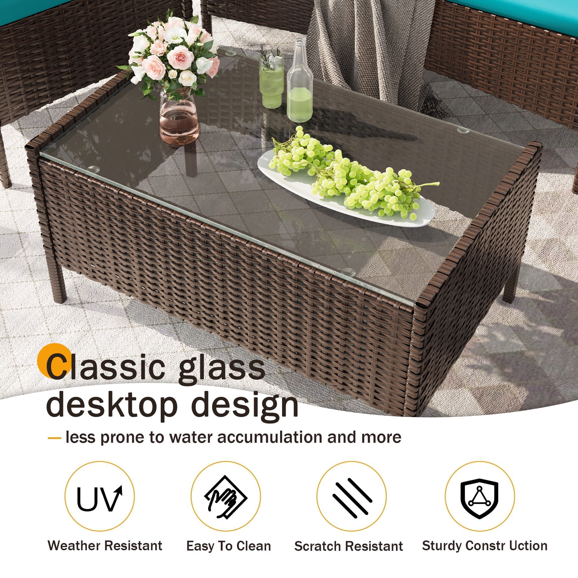 MRUAKA Patio Furniture Set 4 Pieces Porch Furniture Outdoor Modular Wicker Patio Sectional Conversation Furniture Set for Backyard,Porch,Garden,Poolside and Balcony(Turquoise)