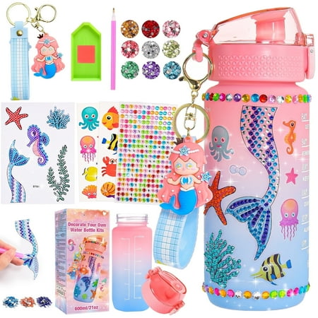 ATOPDREAM Decorate Your Own Water Bottle for Girls, Gifts for 5 6 7 8 9 Year Old Girls, Mermaid Themed Craft Kits for Girls Ages 6-8, Mermaid Painting Craft Girls Birthday Gifts