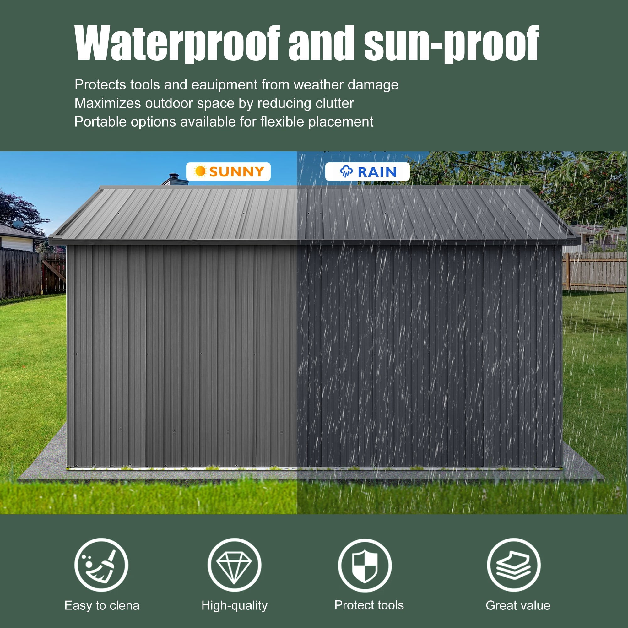 Aukfa 10 x 12FT Outdoor Storage Shed with Lockable Door, Metal Garden Tool Shed with Window & Sloped Roof for Backyard, Patio and Backyard, Gray
