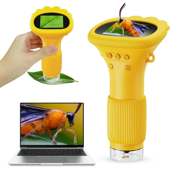 Microscope for Kids, Mini with 2'' Inch Screen - 200x Zoom Pocket Handheld Camera, Christmas Birthday Gifts for Age 3 4 5 6 7 8 9 10 11 12 Girls Boys