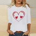 thumbnail image 1 of Ailaofu T-Shirts de la Saint-Valentin à Manches 3/4 Col Rond pour Femmes avec Imprimé Cœur Graphique, 1 of 5
