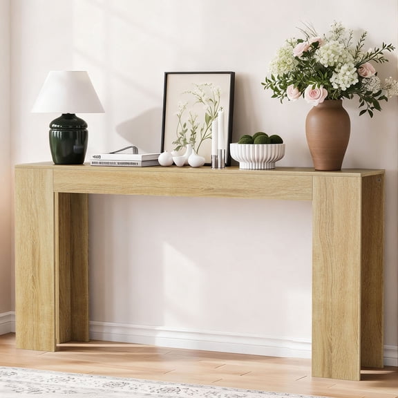 CQSXDA Extra-Long 62.99-Inch Console Table for Living Room and Hallway Decorative Sofa Table for Narrow Entrances, Oak