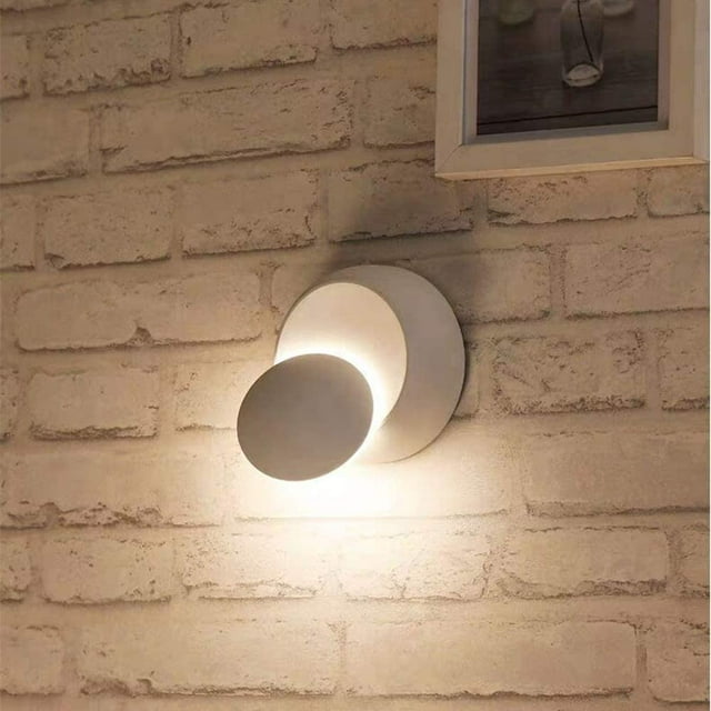 Aplique de pared LED blanco para interiores, 7 W, moderno, blanco cálido, creativo, Eclipse, 2 en 1, de aluminio (blanco)
