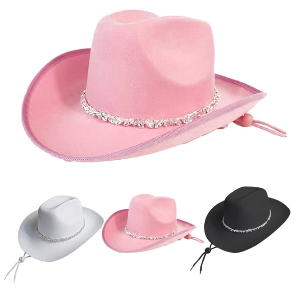 Mens Western Hats - Stripe Of Rhinestones Cowboy Hat For Woman Girls Breathable Cowboy Hat With Adjustable Chin Rope Western Style Hat,White,A