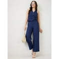 thumbnail image 2 of Globus Women Navy Blue V-Neck Solid Front Pocket Detail Waistcoat With Trousers Workwear Co-Ord Set, 2 of 6