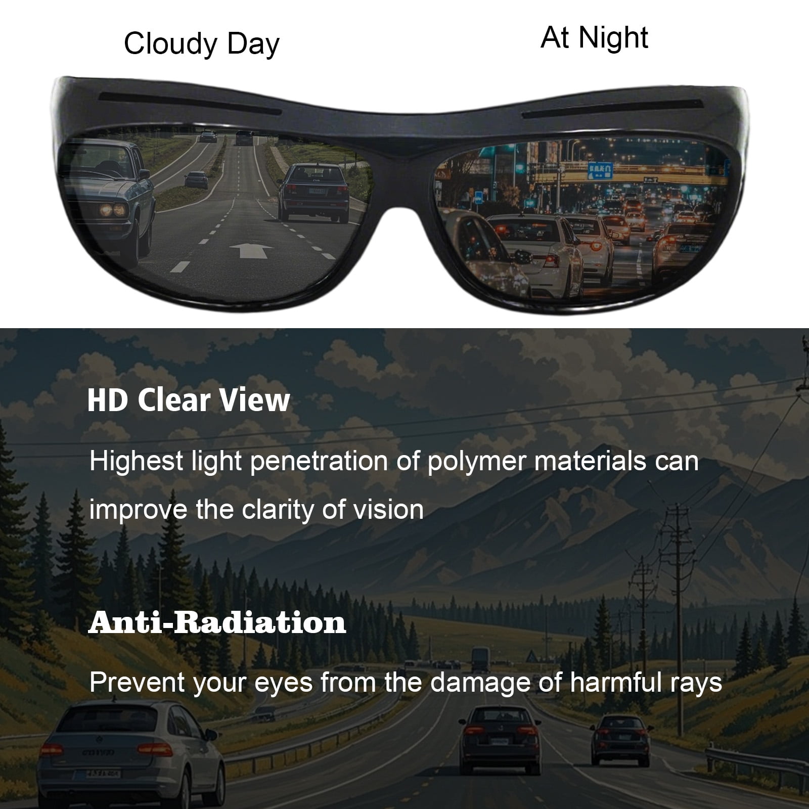 Fit Over HD Day / Night Driving Glasses Wraparound Sunglasses for Men, Women - Anti Glare Polarized Wraparounds , 2 Pack, Black and Gold