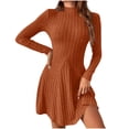 thumbnail image 2 of Pretxorve Women Nightgown Solid Long Sleeve Mock Neck Waist Cinched A Line Casual Loungewear Sleep Dress, 2 of 4