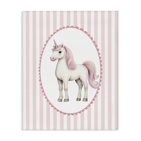 Gentle Unicorn on Pink Stripes Canvas Wall Art, design by Christine Simpson Art