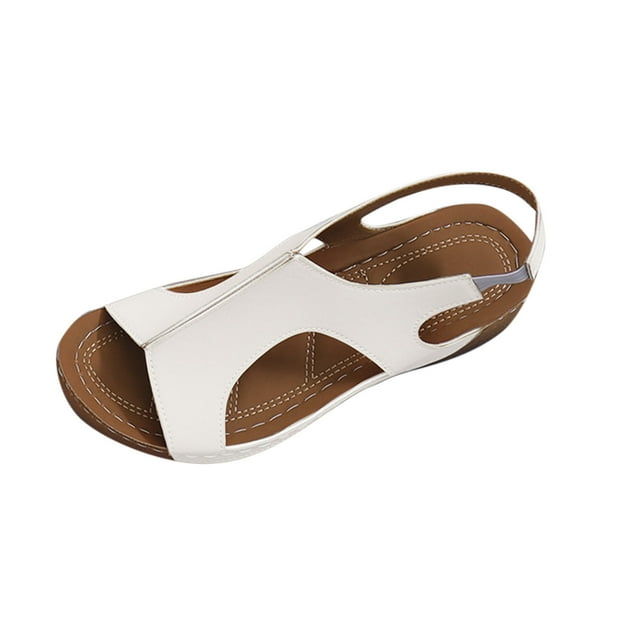 Wedge Sandals for Women, Open Toe Thick Bottom with Adjustable Hook-and-Loop Strap, Synthetic Leather Upper, Arch Support Cushioned Insole, Non-Slip Sole