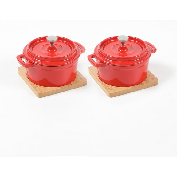 Enameled Cast Iron Mini Cocotte Sauce pan with Lid 270ml/9.13oz/1.08cups Mini Dutch Oven Red Set of 2