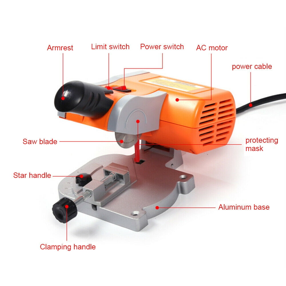 2" Mini Benchtop Cut-Off Chop Saw Wood Metal Angle Moulding Cutter 45Miter Saw Mini Benchtop Cut-Off Saw 45 Miter Saw Wood Metal Cutter Metal Angle Moulding Cutter 2" Blade 60Hz 7800 Rpm