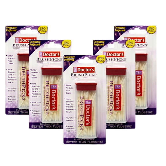 The Doctor’s BrushPicks, Interdental Brushes and Dental Pick 2-in-1, 120 Toothpicks, - 5 Pack