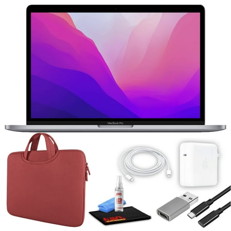 Apple MacBook Pro 13" Laptop (M2 Chip, 8-Core CPU, 8GB RAM) (Mid 2022, 256GB SSD, Space Gray) (MNEH3LL/A) Bundle with Red Zipper Sleeve, USB-C Extension Cable, and Screen Cleaning Kit