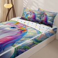 thumbnail image 3 of Metsweet Magical Floral Unicorn Zipper Twin Comforter Sets with Fitted Sheet and 2 Pillowcases, Kawaii Rainbow Rabbit Zipper Bedding Set,4-Piece, 3 of 6