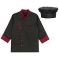 thumbnail image 3 of Alvivi Mens Long Sleeve Chef Coat with Hat Button Down Cooking Work Wear Kitchen Stuff Uniform Black 3XL, 3 of 7