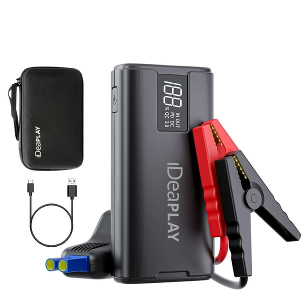 IDEAPLAY J10 Jump Starter, 2000A 12V Car Battery Jump Starter Portable for Up to 8.0L Gas and 7.0L Diesel Engine, Jump Box with Jumper Cables, Type C Fast Charging Battery Jumper with LED Flashlight