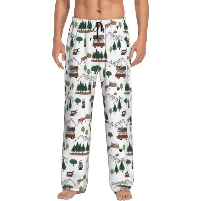 Fotbe Camping Caravan 2 Pantalones de Pijama para Hombre, Pantalones de Dormir, Pantalones de Casa con Cintura Ajustable y Bolsillos-X-Large