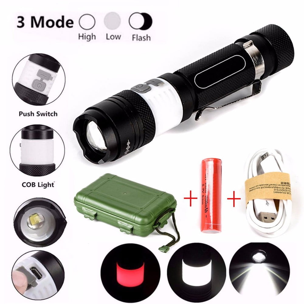 T6 COB Flashlight Zoomable LED 18650 USB Rechargeable Light Lamp Torch DD 