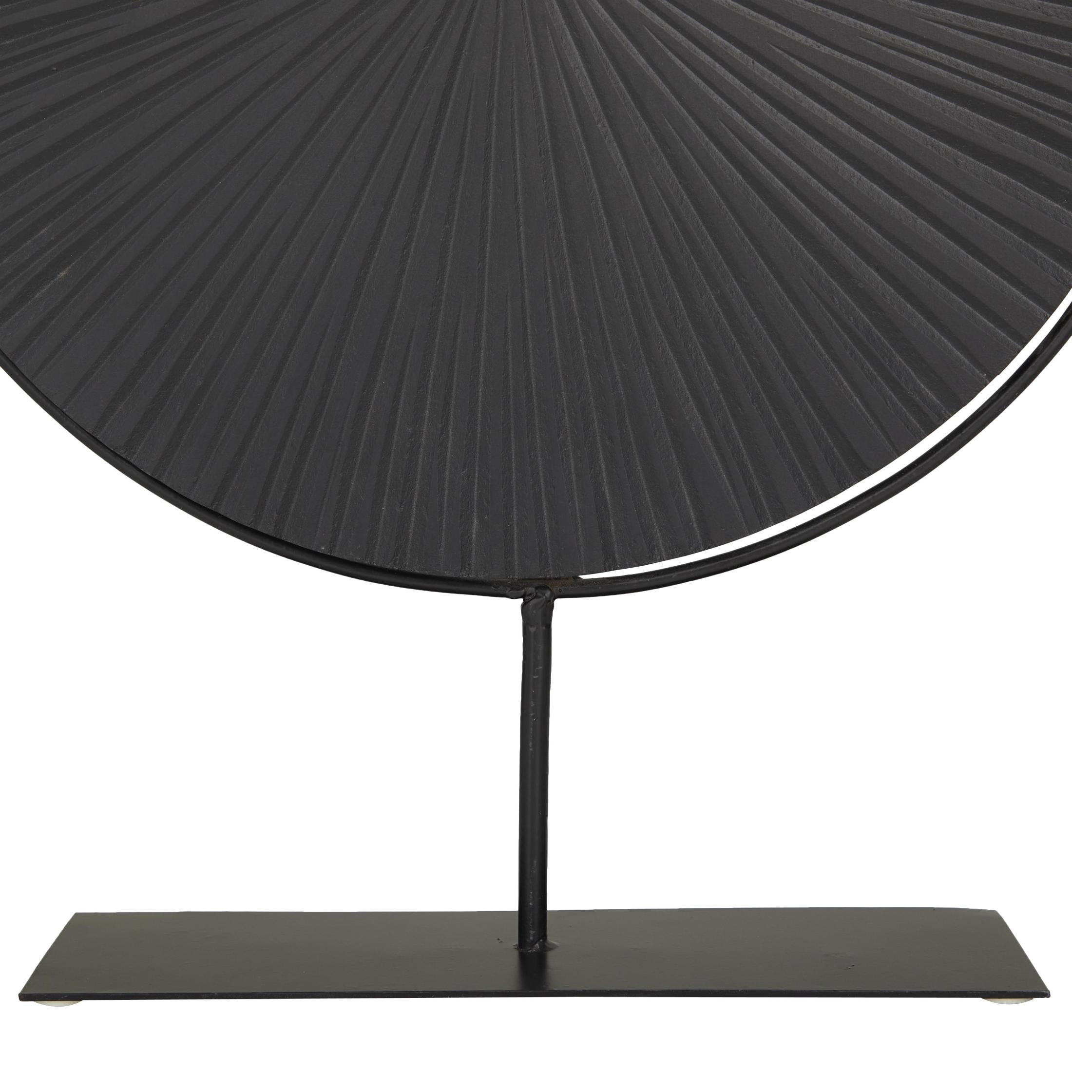 18" x 23" Black Wooden Textured Round Disk Starburst Sculpture with Stand, by CosmoLiving by Cosmopolitan