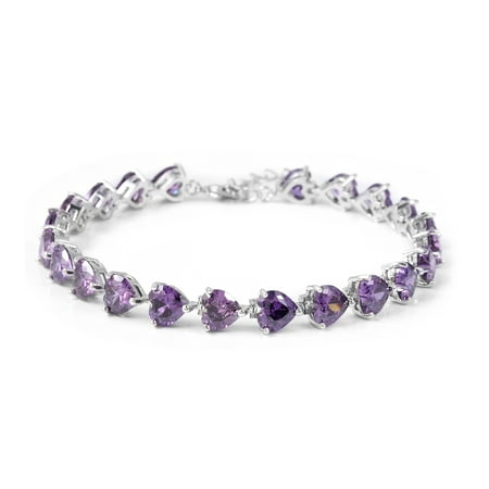 Diamond Zircon Bracelet Silvertone Heart Cubic Zircon CZ Purple Bracelet for Women 8