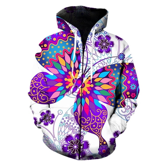 Sudadera con capucha y cremallera con estampado 3D estilo hip hop para hombre y mujer, primavera y otoño, con diseño de mariposas y dibujos animados, ropa urbana juvenil, talla 4XL