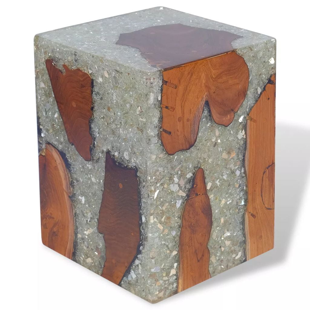 Kepooman 11.8" Modern Solid Teak Wood Round Stool Side Table for Patio Bedroom, Multi-color
