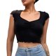 thumbnail image 1 of Top de manga corta con cuello en V, camisa corta ajustada con busto fruncido de Color puro a la moda para mujer para trabajo de oficina, 1 of 7