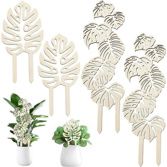 4Pcs 2 Style Wood Plant Trellis Monstera Leaf Wood Trellis for DIY Potted Plants Small Indoor Plant Trellis Wood Vine Plant Support for DIY Climbing Plants Potted Plants Support - 9.8~15.6 inch Long