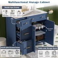 thumbnail image 4 of 36" Bathroom Vanity with Ceramic Sink, Standard and Double-Layer Drawers, Soft Close Doors, Adjustable Shelves, Modern Storage Cabinet for Small and Medium Bathrooms, Mattress Not Included, Blue, 4 of 9