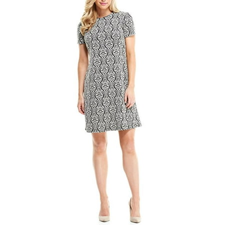London Times Women Short Sleeve Scroll Print Shift Dress Wear