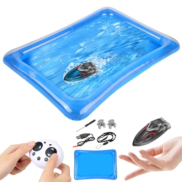 Black Mini Rc Boat With Led Lights 2.4Ghz Remote Control Rechargeable Water Toy With Inflatable Pool 2 Speed Modes For Kids Outdoor Pool Bath Play Includes Spare Propellers