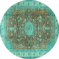 thumbnail image 1 of Ahgly Company Machine Washable Indoor Round Medallion Turquoise Blue Traditional Area Rugs, 5' Round, 1 of 4