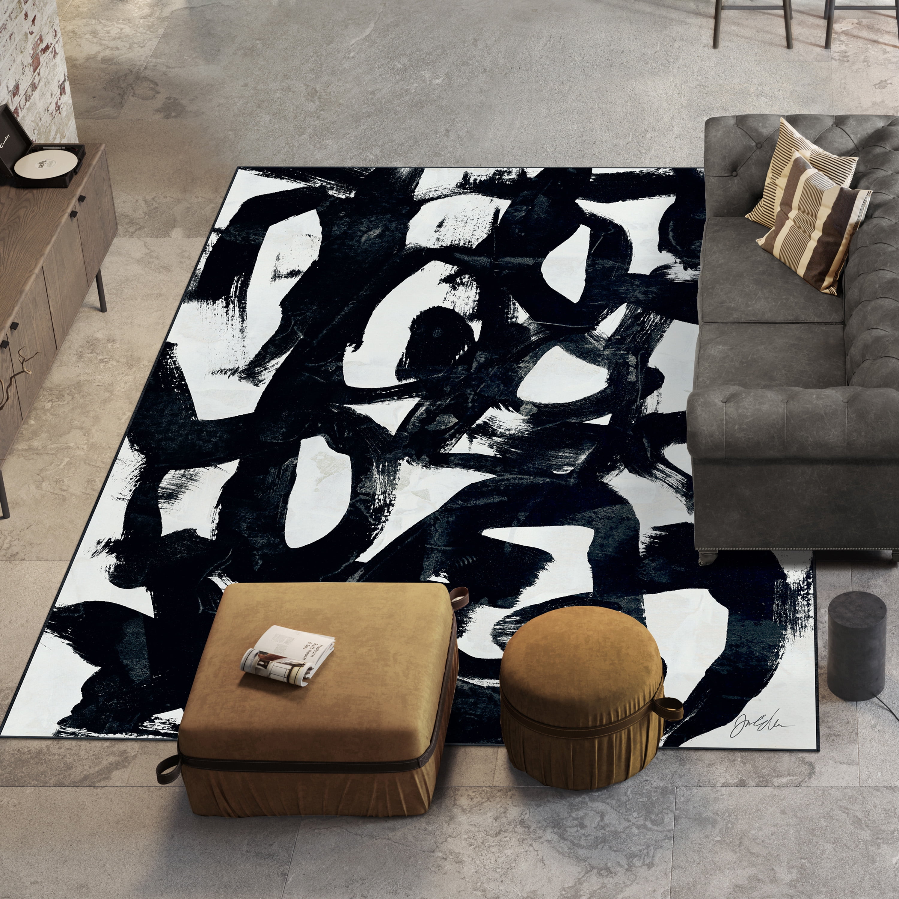 Graffiti Tangle I Washable Abstract Art Area Rug size 8'x10', Power-loomed, Heavenly Softness with Non-Slipping Backing