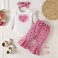 thumbnail image 2 of TOWED22 Baby Girl Clothes Fall Winter 3pc Set Long Sleeve Crew Neck Print Romper Bodysuit Bell Bottom Pants Headband Jumpsuit Set(White,12-18 M), 2 of 8