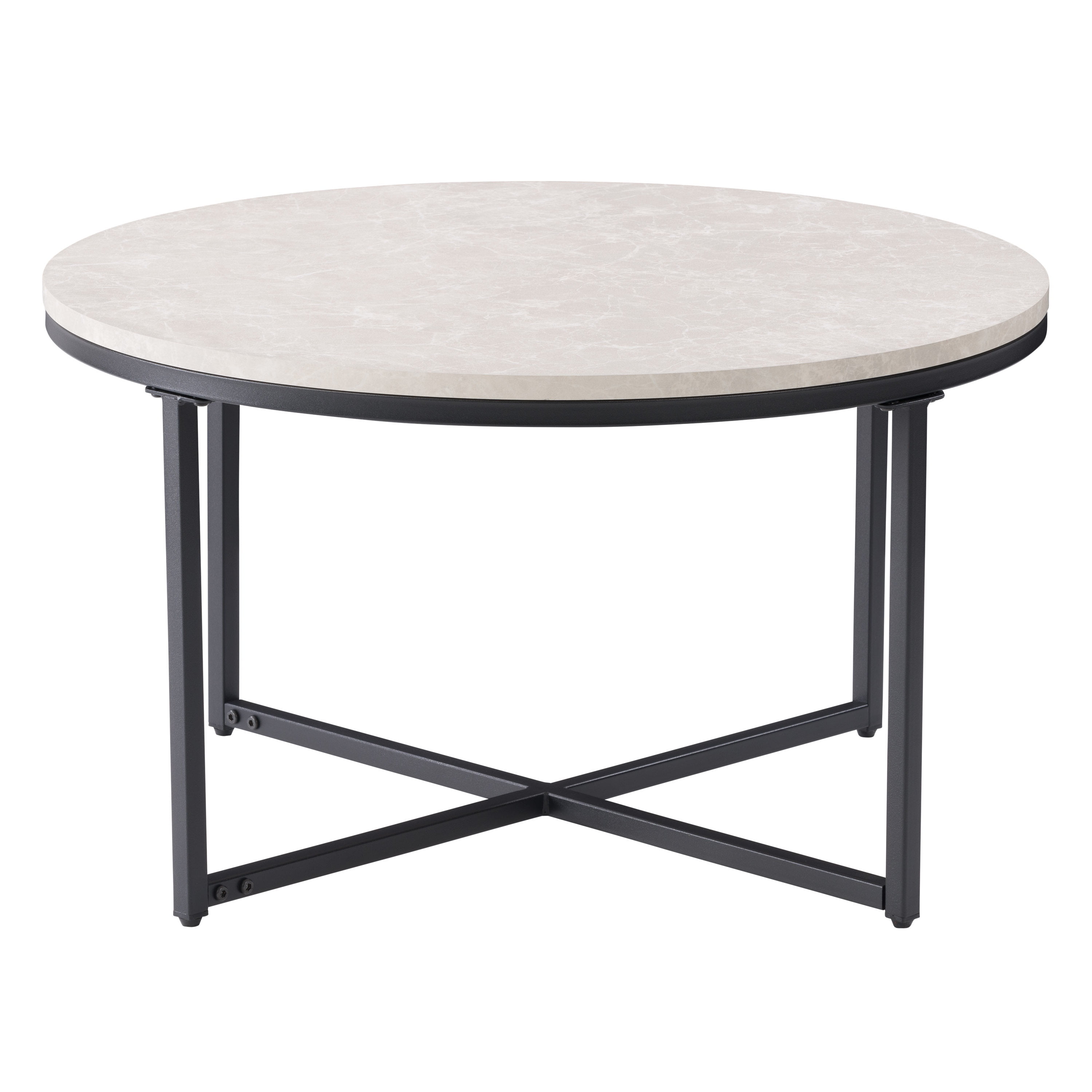 Table basse d'intérieur Ayla en marbre gris CorLiving avec plateau en bois d'ingénierie et pieds en fer noir