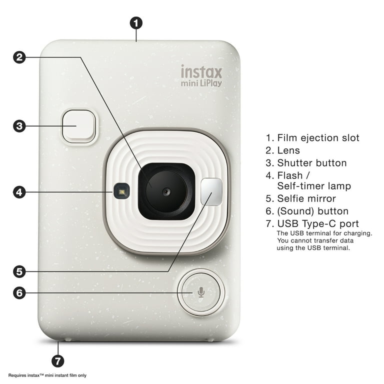 フィルムカメラ FUJI FILM instax mini LIPLAY STONE WHITE Fujifilm Instax Mini Liplay Hybrid Camera, Stone White