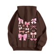 thumbnail image 4 of Women Zippered Hoodie Sweatshirts Clearance Sale Fall Oversized Hooded Long Sleeve Kimono One Shoulder with Pocket Butterfly Print Leisure Polyester Hoodies(Brown,M), 4 of 4
