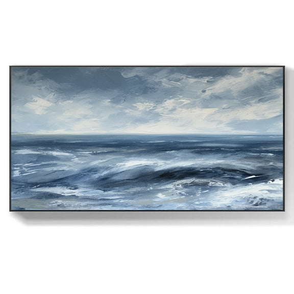 Large Sky & Sea Wall Art Original Seascape Oil Painting On Canvas Blue Ocean Acrylic Art for Living Room Home Decor,Unstretched,Frameless,(41*61cm)16*32Inches