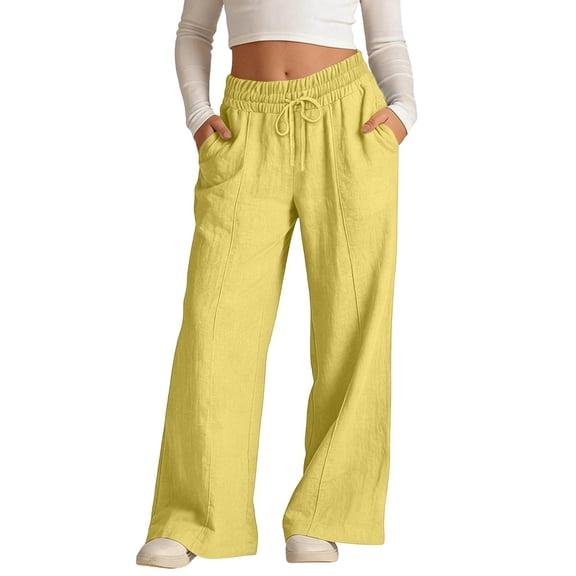 Staki Girls Baggy Pants Girls Wide Leg Sweatpants Teens Baggy Loose Casual Joggers Athletic School Uniform Sweat Pants(Yellow,13-14 Years)