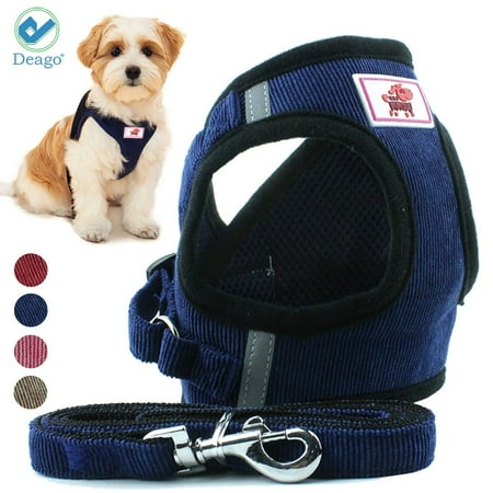 Deago No Pull Dog Pet Harness With Leash Reflective Soft No Choke Easy Control for Small Dog Cat Outdoor Walking Travel (Blue L)