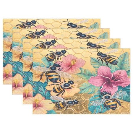 

Ryvnso Placemats Set of 4 Retro Bee Flower Dining Mats Heat-Resistant Non-Slip Washable Table Mat
