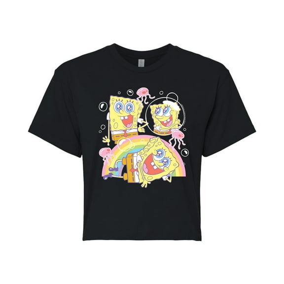 Spongebob Squarepants - Cute Face Rainbow - Juniors Cropped Graphic T-Shirt